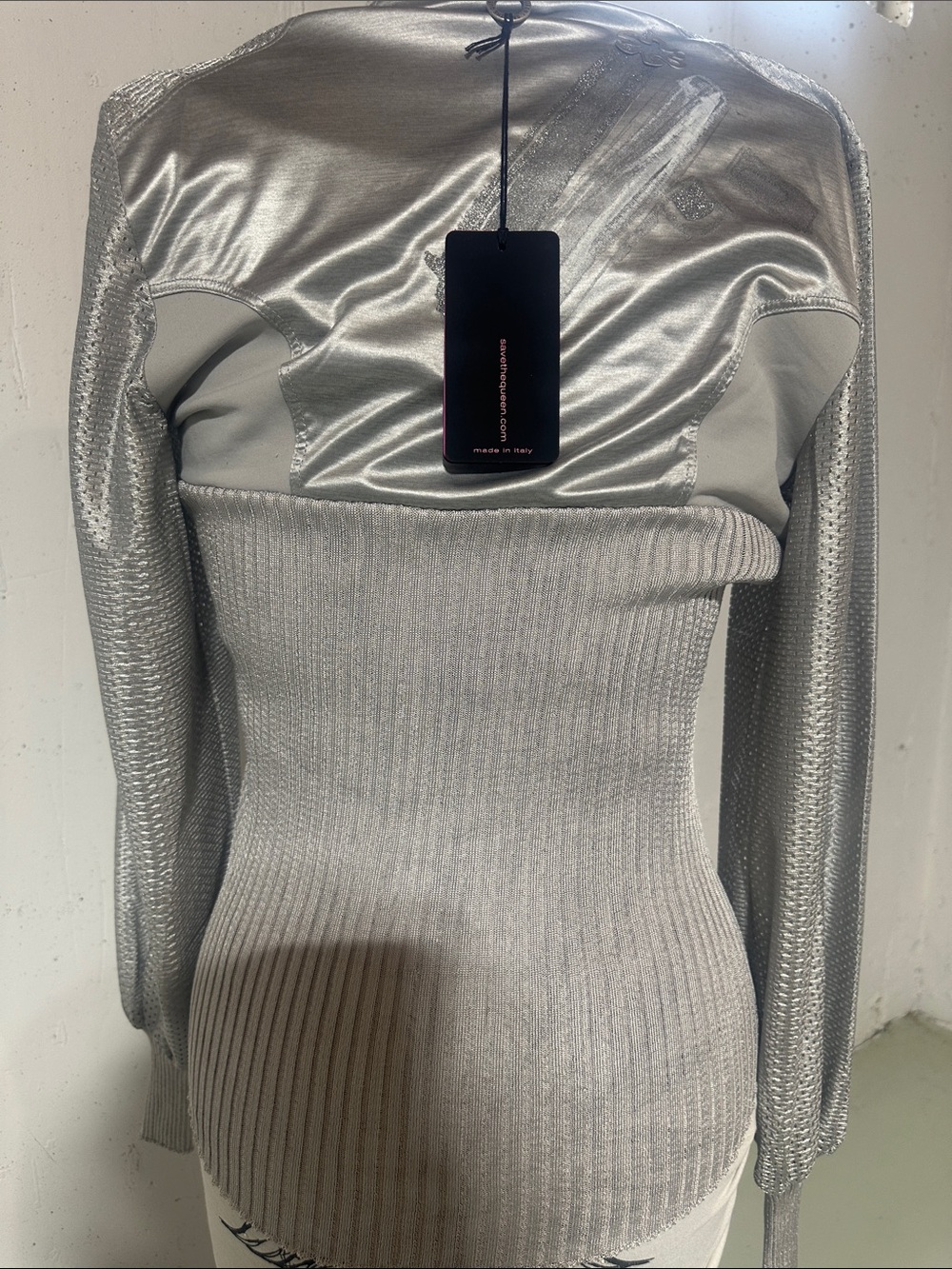 NWT Save the Queen Silver Ruched Zip-Front light zip up made in Italy couture - Picture 2 of 12